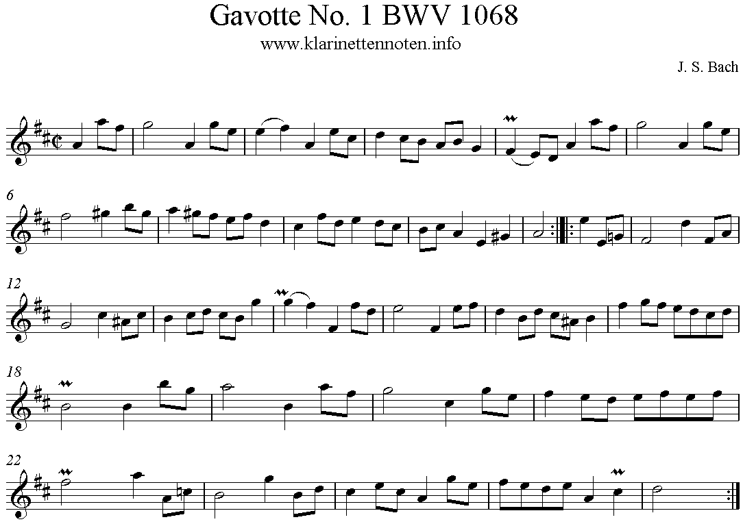 Gavotte 1, BWV 1068, Klarinette